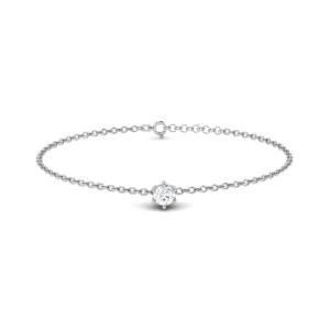 Image of an elegant Round Cut Solitaire Bracelet with a sparkling, round-cut gemstone set on a delicate silver chain.