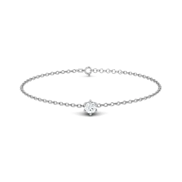 Image of an elegant Round Cut Solitaire Bracelet with a sparkling, round-cut gemstone set on a delicate silver chain.
