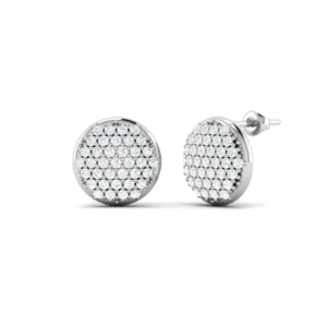 Pave Disc Stud Earrings in gold and silver, showcasing densely encrusted sparkling stones on a smooth disc shape.