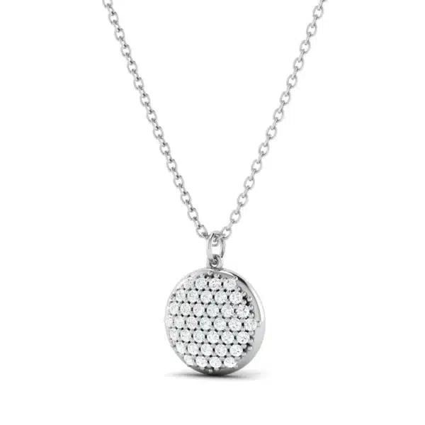 Pave Disc Pendant with sparkling small gems set in a circular pattern, reflecting light for a brilliant shine.
