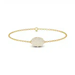 "Close-up of a shimmering Oval Pave Cocktail Bracelet with intricately set gemstones on a polished silver or gold band, perfect for elegant occasions.