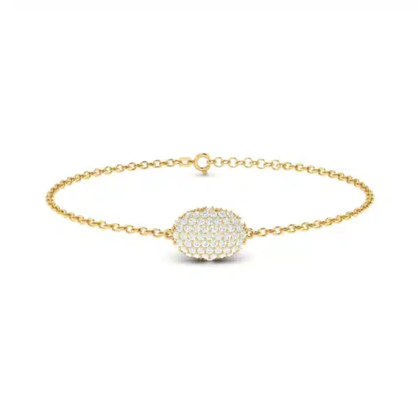 "Close-up of a shimmering Oval Pave Cocktail Bracelet with intricately set gemstones on a polished silver or gold band, perfect for elegant occasions.