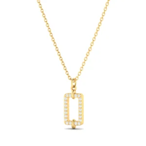 Rectangular pave diamond pendant on a delicate chain, featuring a dazzling array of hand-set diamonds in a geometric design, exuding elegance and sophistication.