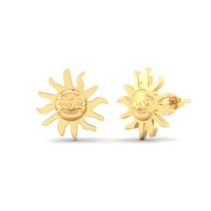 Gold or silver Sun Face Stud Earrings, featuring intricately etched rays and a charming facial motif, reflecting a bright and optimistic design.