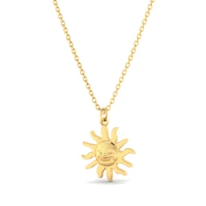 Gold and silver Sun Face Pendant with intricate etchings and polished rays, capturing light beautifully.