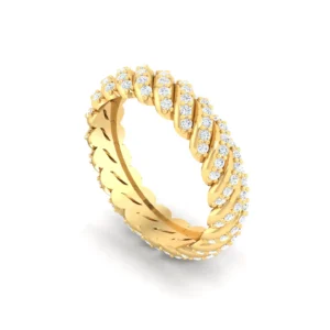 Braided Diamond Ring with intricately intertwined gold bands and strategically placed sparkling diamonds, showcasing elegance and craftsmanship.
