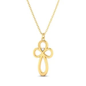 Clover Diamond Pendant featuring sparkling diamonds set in a four-leaf clover design made of gold, with a prominent diamond in the center, reflecting elegance and luck.