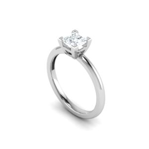 Princess Cut Solitaire Ring with a sharply defined square diamond set on a sleek, polished band, exemplifying elegance and simplicity.