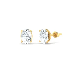 Close-up of Round Brilliant Solitaire Stud Earrings in gold setting, highlighting the sparkling, precision-cut solitaire diamonds.