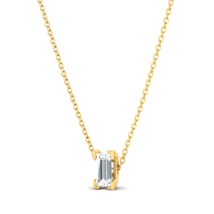 Baguette Diamond Pendant in gold setting, showcasing the elongated, precision-cut baguette diamond with radiant clarity and brilliance.