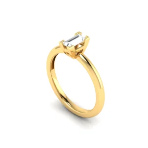 Baguette Solitaire Ring featuring a single elongated diamond set in a gold or silver band, exemplifying elegant simplicity and modern design.