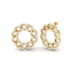 Pave Diamond Cuban Link Stud Earrings in gold, showcasing brilliant diamonds set in a classic Cuban link pattern on hypoallergenic posts.