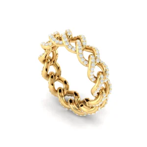 Pave Diamond Cuban Link Ring in gold, showcasing intricate pave settings and a classic Cuban link design.