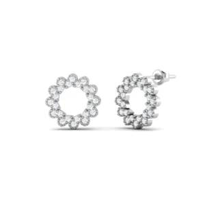 Crown pave stud earrings with sparkling stones, available in gold or silver, showcasing detailed craftsmanship and elegant design.