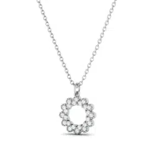 Crown Pave Stud Pendant with sparkling stones in a symmetrical crown setting, showcasing brilliant craftsmanship and elegant design.