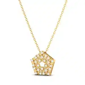 Pave Square Pendant in gold with sparkling micro-pave crystals, showcasing detailed craftsmanship and elegant design.