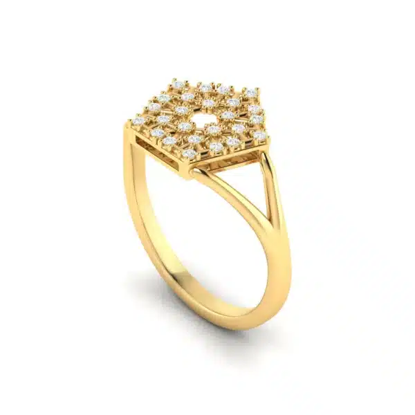 Pave Square Ring in gold with sparkling stones set in a square pattern, symbolizing modern elegance and craftsmanship.