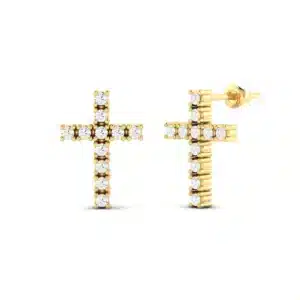 Close-up of Pave Cross Cluster Stud Earrings in gold, featuring a cluster of sparkling stones on a delicate cross design.