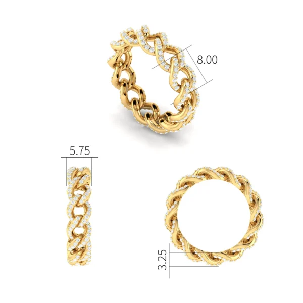 Pave Diamond Cuban Link Ring in gold, showcasing intricate pave settings and a classic Cuban link design.