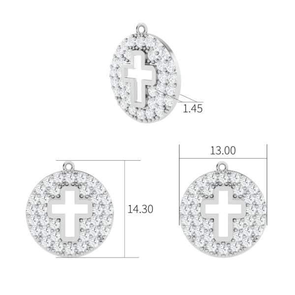 Diamond Cross Disc Pendant featuring a gold disc with a cross made of sparkling diamonds, symbolizing faith and elegance.