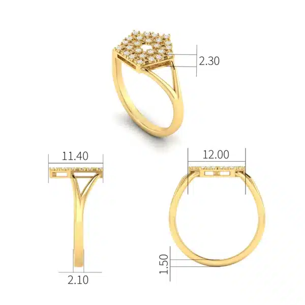 Pave Square Ring in gold with sparkling stones set in a square pattern, symbolizing modern elegance and craftsmanship.