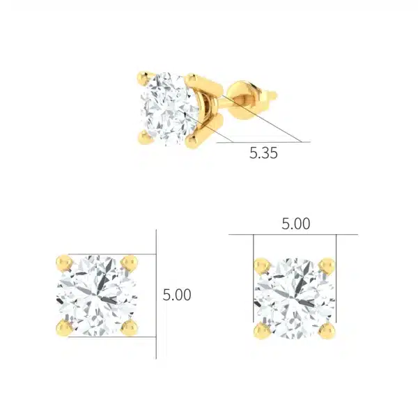Prong Set Solitaire Stud Earrings featuring a brilliant diamond in a classic four-prong setting, crafted in polished gold.