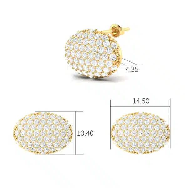Oval Pave Cocktail Stud Earrings in gold or silver, featuring dazzling pave-set diamonds, perfect for adding a touch of elegance to any outfit.