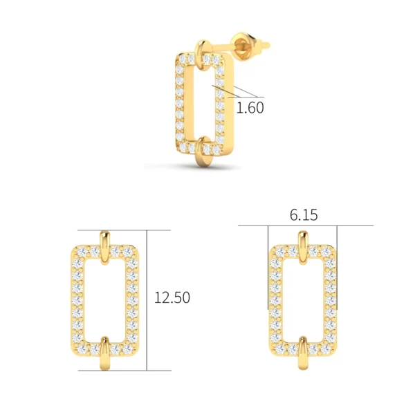Rectangular pave diamond earrings with sparkling close-set diamonds in a sleek, modern design, reflecting elegance and sophistication.