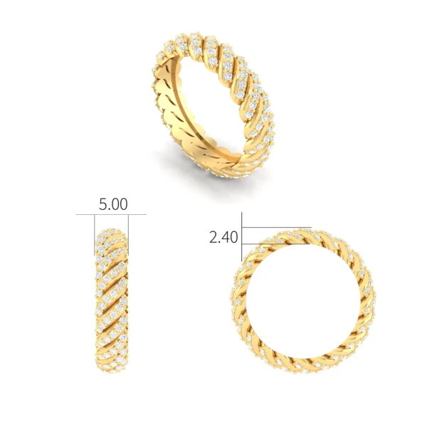 Braided Diamond Ring with intricately intertwined gold bands and strategically placed sparkling diamonds, showcasing elegance and craftsmanship."