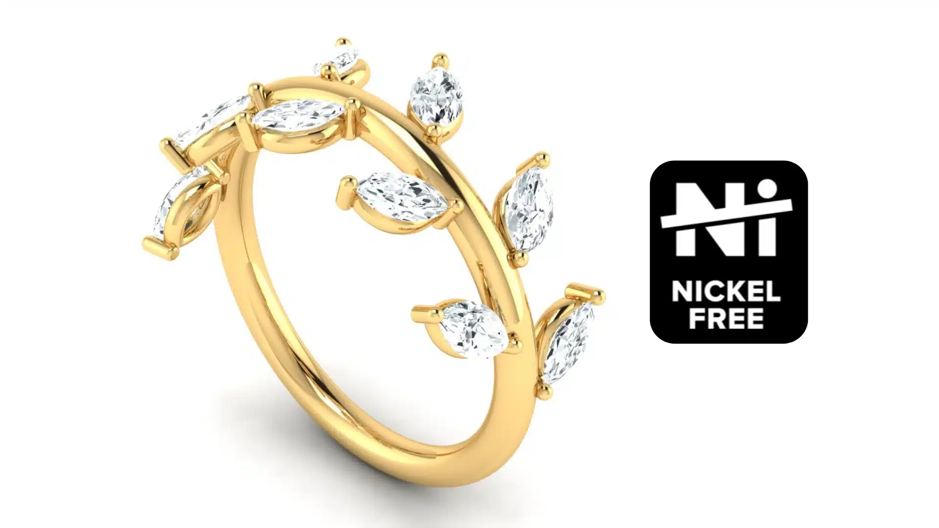 Advertisement for nickel-free jewelry showcasing various stylish designs.