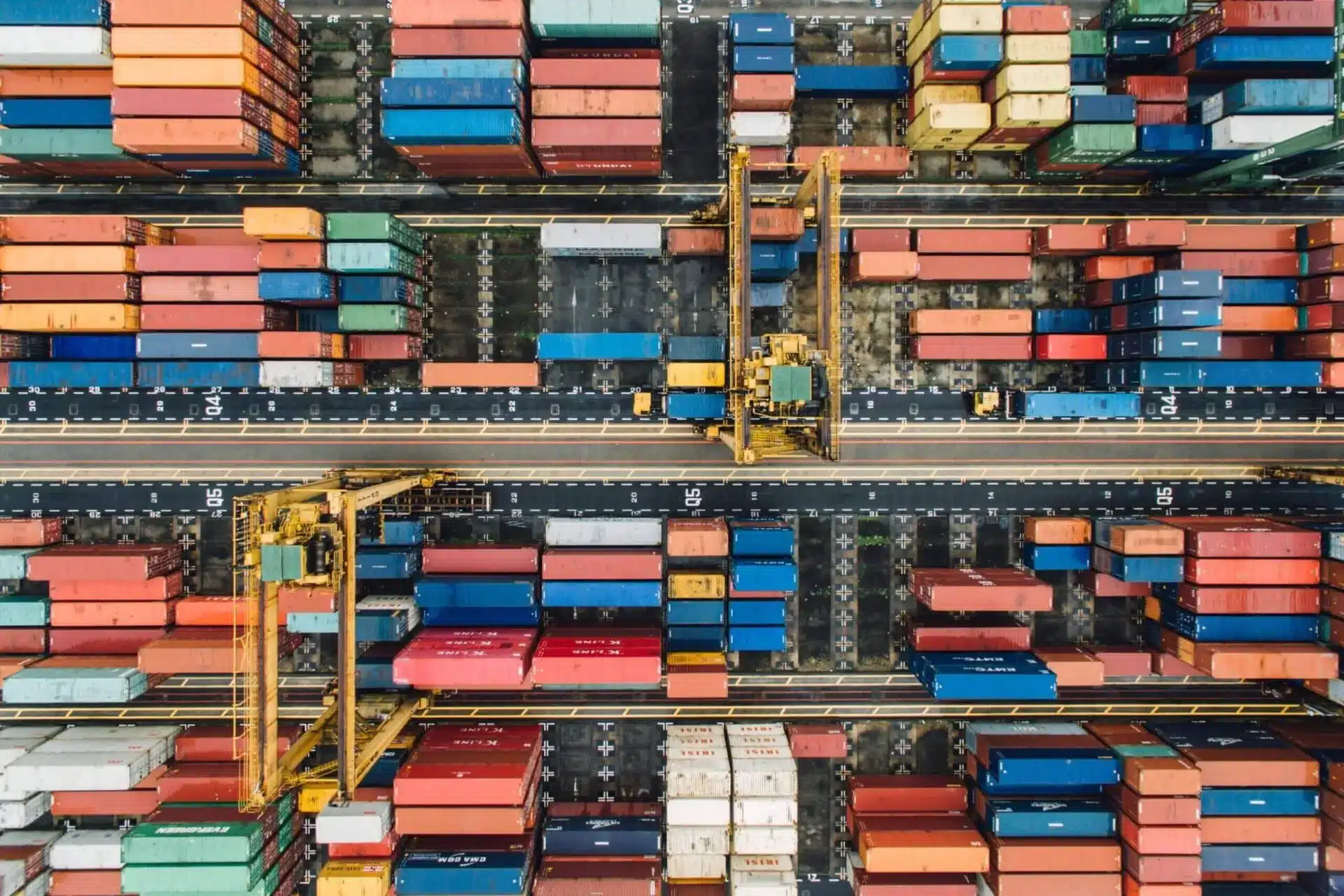 Shipping containers at an international cargo terminal